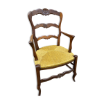 Fauteuil paillé rustique style louis xv en chêne Fauteuil paillé rustique style louis xv en chêne