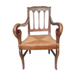 Fauteuil paillé de seigle doré en noyer massif époque restauration vers 1820 Fauteuil paillé de seigle doré en noyer massif époque restauration vers 1820