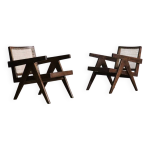 Fauteuils pierre jeanneret pj - si - 29 - a en teck et rotin, annes 1950