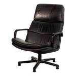 Fauteuil pivotant artifort dutch design en cuir noir, srie f, annes 1960