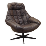 Fauteuil pivotant en cuir, design danois, annes 1960, designer : hw klein, fabrication : bramin