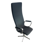 Fauteuil pivotant � dossier haut oxford de fritz hansen en laine noire avec pi�tement en aluminium bross�, ...
