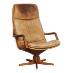 Fauteuil pivotant  dossier haut en teck et cuir berg furniture
