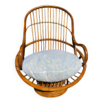 Fauteuil pivotant en rotin et bambou des annes 70