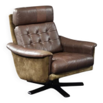 Fauteuil pivotant vintage en cuir marron de style danois moderne du milieu du si�cle, ann�es 1970