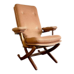 Fauteuil pliant relax vintage bois et velours avec accoudoirs - 70's Fauteuil pliant relax vintage bois et velours avec accoudoirs - 70's