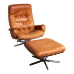 Fauteuil et pouf en cuir vintage de sede s 231, suisse, annes 1960