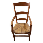 Fauteuil provenal avec accoudoirs hetre fonce assise paille bicolore