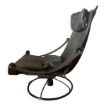 Fauteuil relax pivotant scandinave vintage années 70 cuir noir Fauteuil relax pivotant scandinave vintage années 70 cuir noir