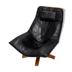 Fauteuil de relaxation en cuir et hêtre 1970 / 1980 Fauteuil de relaxation en cuir et hêtre 1970 / 1980