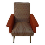 Fauteuil rtro vintage rockabilly en simili cuir orange et tissus vintage