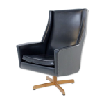 Fauteuil rotatif en simili - cuir scandinave, sude, 1950