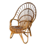Fauteuil en rotin et bambou du milieu du sicle, annes 1950