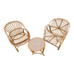 Fauteuils rotin bambou et petite table