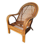 Fauteuil rotin vintage mlarti (style emmanuelle) + coussin sur mesure