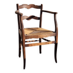 Fauteuil rustique en bois et paille