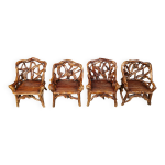Fauteuils rustiques en bois et racines noues, lot de 4 - annes 1960