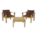 Fauteuils safari en cuir et table basse par carl heinz bergmiller, 1970