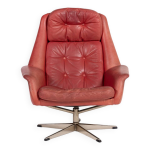 Fauteuil de salon pivotant bramin des années 1960 / 70 en cuir marron rouge patiné sur pied en acier ... Fauteuil de salon pivotant bramin des années 1960 / 70 en cuir marron rouge patiné sur pied en acier ...