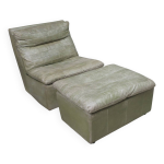 Fauteuil de salon et pouf en cuir olive patchwork sans accoudoirs laauser, annes 1970