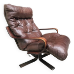 Fauteuil scandinave bois et cuir annes 70