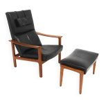 Fauteuil scandinave en cuir, br�derna andersson, su�de, 1960