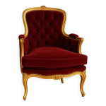 Fauteuil style louis xv en bois dor� et velours rouge