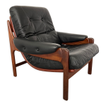 Fauteuil en teck et cuir annes 1960