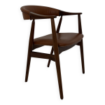 Fauteuil en teck et cuir marron par th. harlev, années 1960 Fauteuil en teck et cuir marron par th. harlev, années 1960