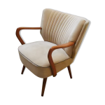 Fauteuil vintage annes 50 60 velour beige champagne