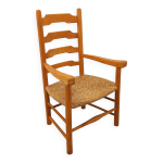 Fauteuil vintage en bois de h�tre et paille des ann�es 50