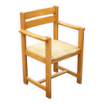 Fauteuil vintage, fauteuil bois orme maison regain, fauteuil paill vintage