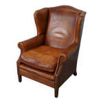 Fauteuil vintage hollandais en cuir cognac