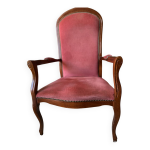 Fauteuil vintage louis xv velours rose & bois sculpt style annes 50 / 70