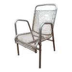 Fauteuil vintage en c�te de maille et acier chrom� des ann�es 40 france