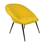 Fauteuil vintage olympia, ann�es 1960, tissu jaune restaur�