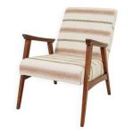 Fauteuil vintage à rayures, tissu naturel, tchécoslovaquie, années 1960 Fauteuil vintage à rayures, tissu naturel, tchécoslovaquie, années 1960