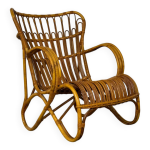 Fauteuil vintage en rotin et bambou de roh, annes 1950