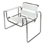 Fauteuil vintage style marcel breuer en cuir blanc Fauteuil vintage style marcel breuer en cuir blanc