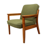 Fauteuil vintage vert en tissu bouclé scania design chaise longue en bois Fauteuil vintage vert en tissu bouclé scania design chaise longue en bois