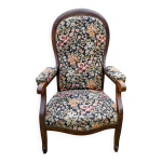 Fauteuil voltaire ancien avec revtement en tissu de qualit