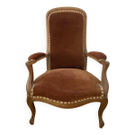 Fauteuil voltaire velours cognac