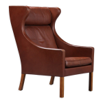 Fauteuil wing, b�rge mogensen, model 2204, cuir marron