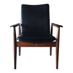 Fauteuilchaise de bureau diplomat par finn juhl en palissandre et cuir vintage années 1970 Fauteuilchaise de bureau diplomat par finn juhl en palissandre et cuir vintage années 1970