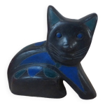 Figurine mexicaine sculpture de chat de poterie argile noire vintage Figurine mexicaine sculpture de chat de poterie argile noire vintage