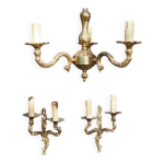 French vintage louis xv style bronze chandelier & sconce set