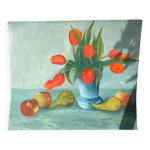 Gouache vintage sur papier - fruits et fleurs