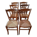 Grand lot de 6 chaises bistrot luterma anciennes - bois et paille