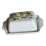 Grand beurrier vintage faence et barbotine motif fruits