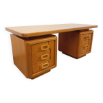 Grand bureau de direction double - face vintage en bois de chne annes 70